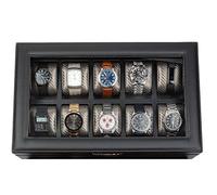 HOUNDSBAY Caja de Reloj Mariner Caso de exhibición | Lujo Interior de Fibra de Carbono con 10 Ranuras Reloj Grande para Guardar los Relojes Grandes de la Cara 15.5Wx4Hx9.5D Negro