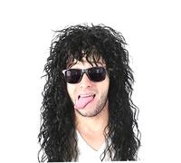 Houolsator Vaja de los años 80 para hombres, pelucas punk rock Halloween Men Wig Long Curly, Rocker de heavy metal para Halloween Disfraz PartyBlack