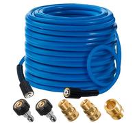 Hourleey Manguera de lavado a presión de 50 pies, 4000 PSI, flexible, resistente a torceduras, repuesto de manguera de lavado a presión de conexión rápida de 1/4 pulgadas con M22 x 3/8 pulgadas, azul