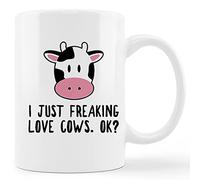 HOURRUIYU Divertida taza de cerámica con diseño de vaca lechera, con texto en inglés "I Just Freaking Love Cows OK, taza de café y té, regalos para amantes de las vacas, niñas, mujeres, hombres