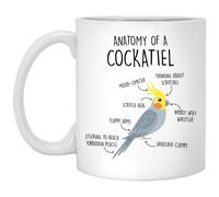 HOURRUIYU Taza de café de cacatúa, bonito regalo de cacatúa, amante de los loros, regalo divertido para ella, él, taza de pájaros, papá loro, mamá, gris Tiel Anatom blanco, taza de 325 ml