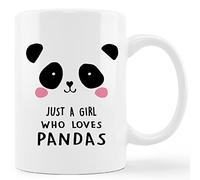 HOURRUIYU Taza de cerámica con diseño de cara de panda con texto en inglés "Just A Girl Who Loves Pandas", de 325 ml, para café, leche, té, regalos para amantes de los pandas, niñas, mujeres