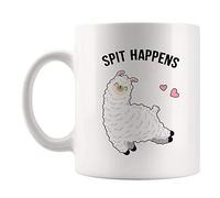 HOURRUIYU Taza de llama, Spit Happens, taza de café Spit Happens Llama, taza de café novedosa de 325 ml, color blanco