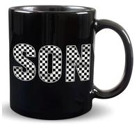 HOURRUIYU Taza negra de tablero de ajedrez para hijo, regalo de cumpleaños para hijo, taza de café decorativa para hijo, taza de hijo especial, regalo personalizado para hijo, taza negra de 325 ml