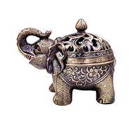 Hourwof Soporte de incienso de elefante de metal, quemador de incienso de bobina de cono vintage con tapa, colector de cenizas, adorno de aromaterapia decoración de oficina en casa, bronce