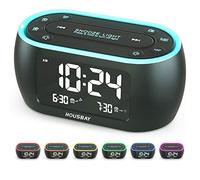 HOUSBAY Radio, Reloj Despertador pequeño Brillante para dormitorios con luz Nocturna de 7 Colores, Alarma Dual, atenuador, Cargador USB, batería de Respaldo, Temporizador de Siesta, Radio FM con