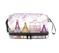 House Building of Amsterdam - Neceser de doble capa para mujeres y niñas, neceser de viaje, bolsa organizadora de maquillaje con compartimento para cepillos, multicolor, 27x15x14 cm/10.6x5.9x5.5 in,