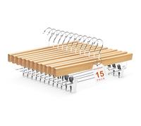 House Day Hangerworld - Juego de 15 Perchas de Madera de Loto con 2 Clips Ajustables, Resistentes y Antideslizantes para Pantalones Cortos (Natural)