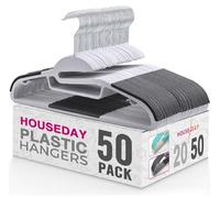 House Day Paquete de 50 perchas de plástico (apertura en forma de S) con goma y barra horizontal, perchas de plástico antideslizantes, giratorias de 306° que ahorran espacio para adultos, perchas