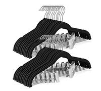 House Day Perchas de Terciopelo para Faldas, Paquete de 24 Perchas de Terciopelo Negro con Clips Ajustables, Perchas Delgadas de Terciopelo para Pantalones Que ahorran Espacio, Perchas Resistentes