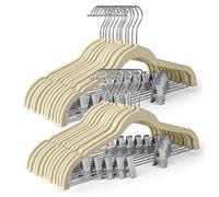 HOUSE DAY Perchas de Terciopelo para Faldas, Paquete de 24 Unidades, Perchas de Terciopelo con Clips, Ultra Finas, Antideslizantes, para Ahorrar Espacio, Color Beige