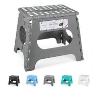 HOUSE DAY Taburete plegable de 11 pulgadas para niños, taburete de plástico resistente para adultos, taburetes plegables resistentes para cocina, taburetes plegables para dormitorio/baño, color gris