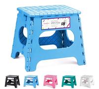 HOUSE DAY Taburete plegable de 27 cm, taburete ligero, sólido y seguro, se abre fácilmente con una solapa, ideal para la cocina, el baño y la habitación, color azul claro