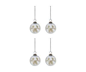 House Doctor Bola de Navidad Leaf Ø7.5 cm set de 4 Claro-oro