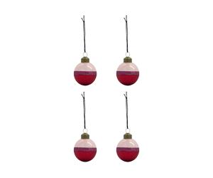 House Doctor Bolas de Navidad Stripe Ø8 cm. 4-pack Rosa-rojo