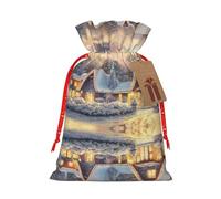 House In Snow - Bolsa resistente con cordón, perfecta para regalos, viajes y uso diario con etiquetas de regalo Kraft