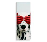 House lab Cuadro Decorativo en Lienzo 40 x 110 cm, Dálmata con Guantes Rojos, Formato Vertical, Bastidor de Madera, Listo para Colgar