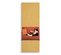 House lab Cuadro Decorativo en Lienzo 40 x 110 cm, Gato Dormido sobre Sofá Rojo, Formato Vertical, Bastidor de Madera, Listo para Colgar