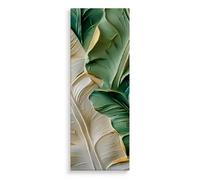 House lab Cuadro Decorativo en Lienzo 40 x 110 cm, Hojas Tropicales en Verde y Marfil, Formato Vertical, Bastidor de Madera, Listo para Colgar