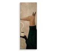 House lab Cuadro Decorativo en Lienzo 40 x 110 cm, Perro Elegante con Taza de Café, Formato Vertical, Bastidor de Madera, Listo para Colgar