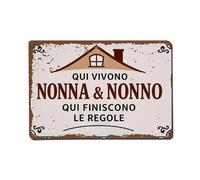 House Nonna Nonno Rules End - Cartel de metal vintage para bar, hogar, cueva de hombre, cocina, lavandería, decoración de pared, regalo, 8 x 12 pulgadas