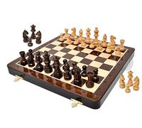 House of Chess - Juego de ajedrez plegable magnético de madera de 12 pulgadas - 2 caballeros adicionales, 2 peones adicionales, 2 reinas adicionales y notación algebraica - Hecho a mano - Calidad