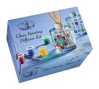 House of Crafts Difusor de pintura de vidrio, juego de manualidades individual, multicolor, incluye 2 botellas difusoras de fragancia de vidrio, calcomanías de contorno plateado, 5 pinturas, pincel,