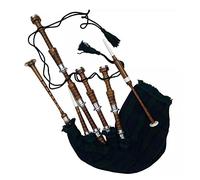 House of Highland 77 - Gaita con acabado de palisandro, reloj de tartán negro, tamaño completo con soportes plateados lisos, bolsa sintética, libro tutor, bolsa de transporte, dron, cañas