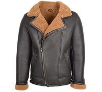 House Of Leather Chaqueta de piel de oveja auténtica para hombre, estilo aviador, piloto, con cremallera cruzada, Blen, Jengibre marrón, XL
