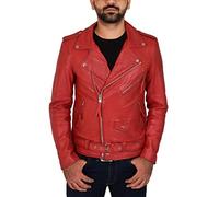 House Of Leather Hombre Cuero Real del Motociclista Brando Chaqueta Estilo Popular Cremallera Johnny Rojo (Large)