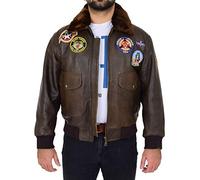 House Of Leather Hombres Cuero Bombardero Chaqueta Aire Forzar Piloto Aviador Cima Pistola Estilo Lester Marrón (Large)