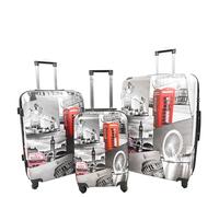 House Of Leather London Landmark Print - Maleta giratoria de cuatro ruedas JourneyX, White, Set x3 (S-M-L), Equipaje con ruedas giratorias