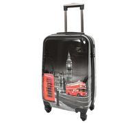 House Of Leather London Night Print - Maleta con ruedas giratorias de cuatro ruedas, color negro y gris, Black, Cabin, Equipaje