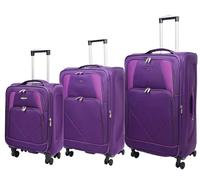 House Of Leather Maleta de viaje con cuatro ruedas, maleta de viaje Columbia, Purple, Full Set x3 (C-M-L), SoftsideLuggage con ruedas giratorias