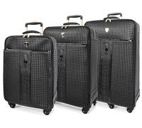 House Of Leather Maletas giratorias ligeras de 4 ruedas con estabilizadores, color negro con relieve, color negro, Black, Full Set (S-M-L), Equipaje con ruedas giratorias y estabilizadores