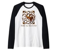 House of The Dragon Fire & Blood Metal Emblem Camiseta Manga Raglan