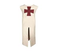 House of Warfare Disfraz de tabardo cruzado para hombre, túnica de caballero medieval de guerrero renacentista, 100 % algodón para LARP, cosplay (mangas cortadas, crudo, S)
