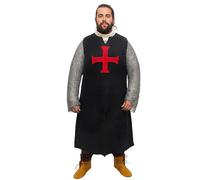 House of Warfare Disfraz de tabardo cruzado para hombre, túnica de caballero medieval renacentista, 100% algodón para LARP, cosplay, Mangas cortadas, color negro, XX-Large