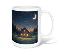 House - Taza de café de cerámica, diseño rústico de luna, estrellas, verano, azul oscuro, novedosa, taza de chocolate caliente con asa, ideal para amistad, familia, colegas, profesores, personal de