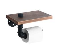 HouseAid Soporte de Papel higiénico Industrial con Estante, Soporte rústico para Rollo de Papel higiénico, Soporte de Hierro Estilo Vintage para baño, Montaje en Pared, Negro Mate