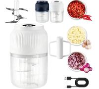 Household Electric Garlic Crusher,350ml Garlic Mincer Electric with Lid,Usb Rechargeable 6 Blades Food Chopper,One Touch Mini Food Processor,Onion Chili Ginger Meat Nuts，6 Blades White With Egg Beater