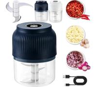 Household Electric Garlic Crusher,350ml Garlic Mincer Electric with Lid,Usb Rechargeable 6 Blades Food Chopper,One Touch Mini Food Processor,Onion Chili Ginger Meat Nuts & Baby Puree，3 Blades blue