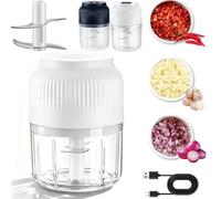 Household Electric Garlic Crusher,350ml Garlic Mincer Electric with Lid,Usb Rechargeable 6 Blades Food Chopper,One Touch Mini Food Processor,Onion Chili Ginger Meat Nuts & Baby Puree，4 Blades white