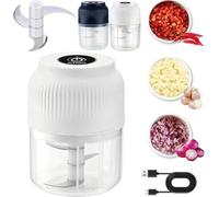 Household Electric Garlic Crusher,350ml Garlic Mincer Electric with Lid,Usb Rechargeable 6 Blades Food Chopper,One Touch Mini Food Processor,Onion Chili Ginger Meat Nuts & Baby Puree，3 Blades white