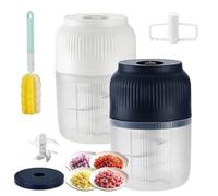 Household Electric Garlic Crusher, Electric Garlic Chopper 350ml with 6 Stainless Steel Blades, Portable Mini Food Chopper for Garlic, Onion, Ginger,Chili (White+Blue)