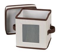 Household Essentials 530 Dinnerware Storage Box with Lid and Handles | Storage Bin for Small Saucer Plates |Natural Canvas with Brown Trim