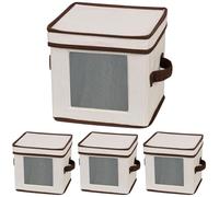 Household Essentials 534 Salad Plate Storage Chest with Lid and Handles- Natural Canvas with Brown Trim (Paquete de 4)