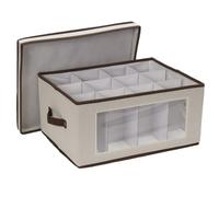Household Essentials 542 Vision Storage Box with Lid and Handles |Red Wine and Balloon-Style Glasses | Natural Canvas with Brown Trim