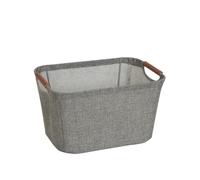 Household Essentials 623 Small Tapered Soft-Side Storage Bin with Wood Handles, Gray, Grey 623-Contenedor de Almacenamiento pequeño cónico con Asas de Madera, Color Gris, Tela, S