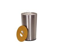 Household Essentials 7081-1 - Cesto redondo de metal para la colada - Bolsa extraíble y tapa de madera - Acero inoxidable